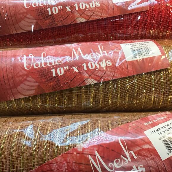 Deco Poly Mesh Lot 4 Rolls 10" x 10 Yds Red Foil Brown Foil Striped Foil - Picture 10 of 11